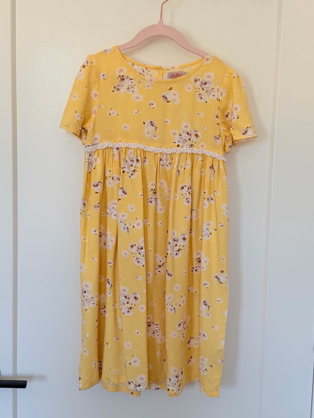 Cath Kidston Yellow Floral Lace-Trim Dress